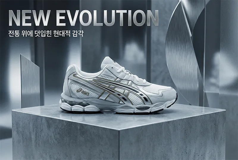 아식스 젤 NYC 2055 크림 퓨어 실버 모델의 현대적인 어퍼 디자인